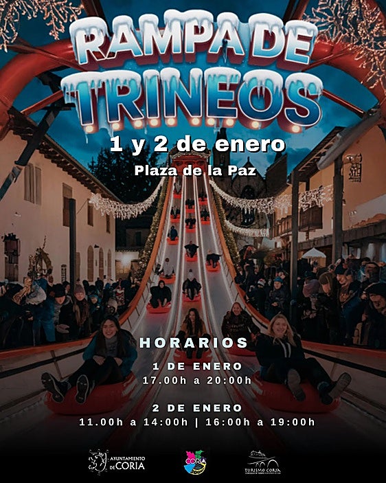 Llega la diversión navideña en Coria con la rampa de trineos