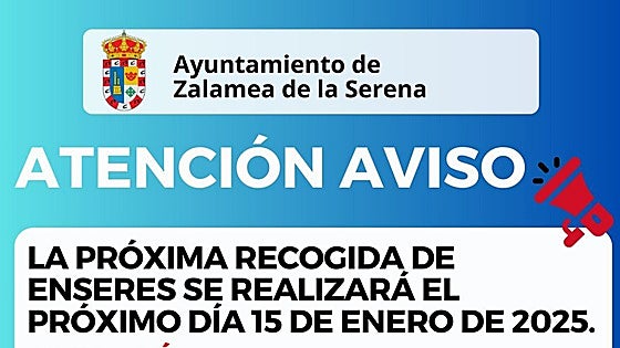 El 15 de enero se llevará a cabo la recogida de enseres