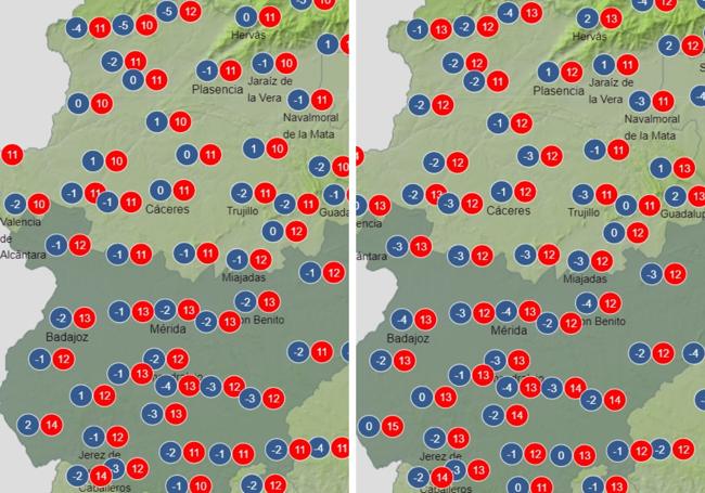 Temperaturas previstas para el martes y miércoles de la semana que viene.