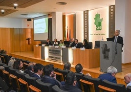 El médico internista Francisco Bueno este jueves en la Facultad de Medicina de la UEx durante la presentación de la asociación.