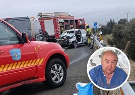 Así ha quedado el vehículo tras el accidente. En el círculo, imagen de Vicente Rodríguez en el año 2008.