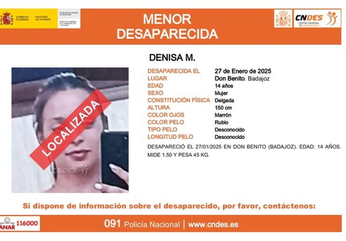 Denise M., la joven localizada.