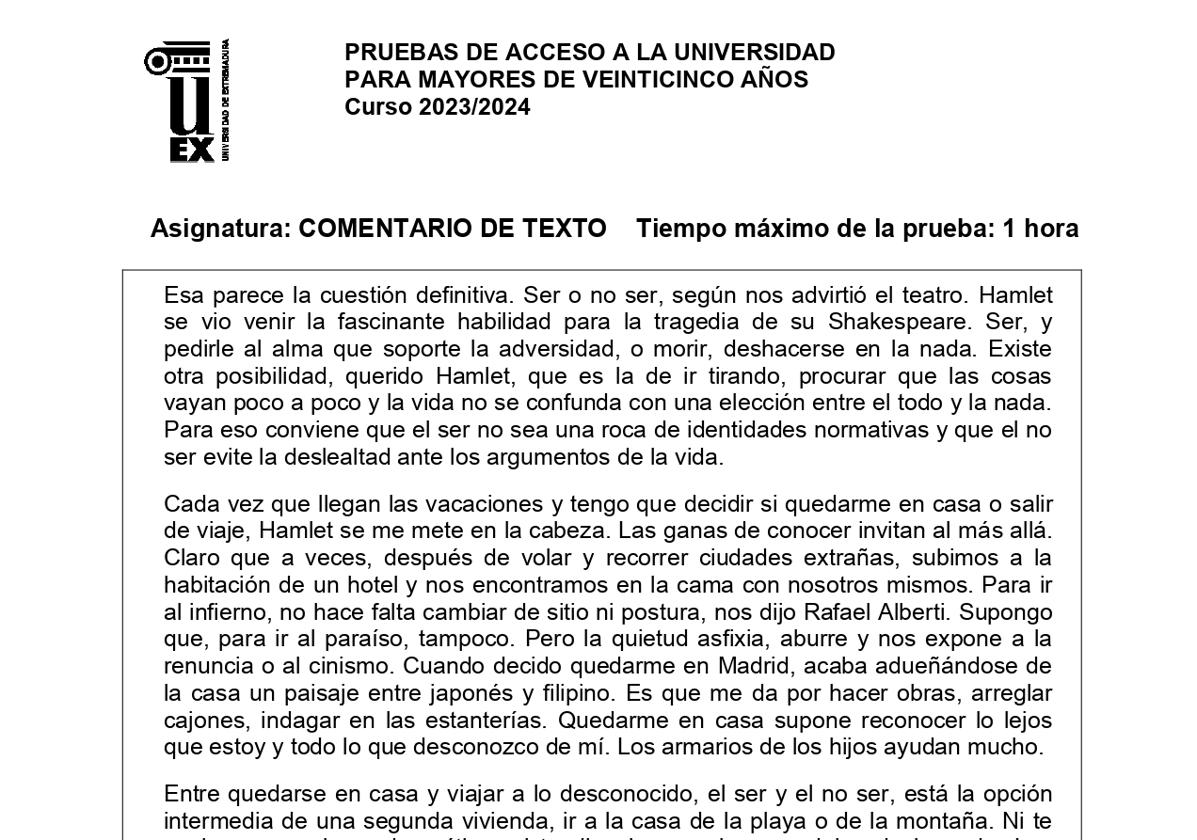 Imagen de una de las pruebas de acceso a la Uex correspondiente al curso pasado.