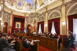 Ediles del PP votan a favor de la nueva tasa de basura ante la negativa del resto de concejales de la oposición.