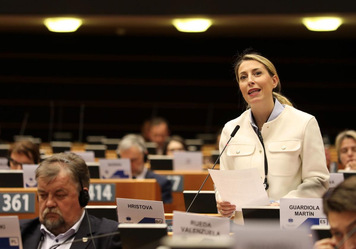 María Guardiola, este jueves en el Parlamento Europeo.