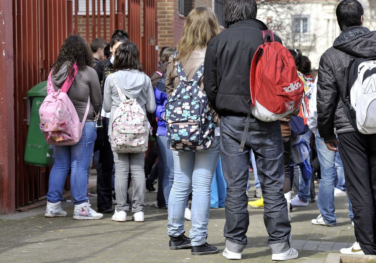 Un grupo de alumnos en la puerta del instituto Bárbara de Braganza de Badajoz.