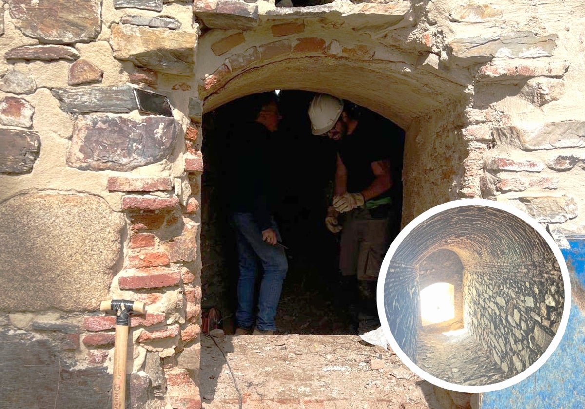 Acceso a la galería de la Victoria desde Pereros. En el círculo, un detalle del pasadizo.