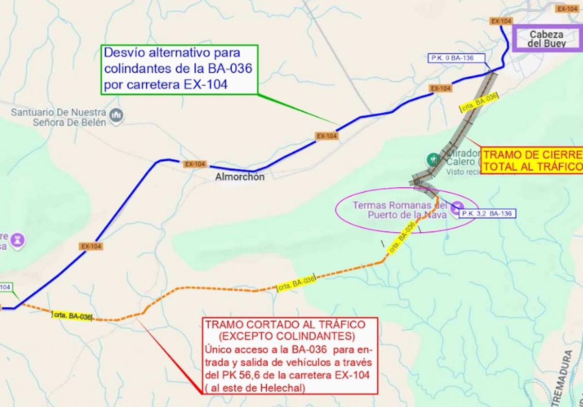 La BA-036 de Cabeza del Buey a la EX-104 permanecerá cortada del 25 de marzo al 2 de abril