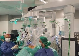 Cirujanos del Universitario de Badajoz operan con Da Vinci, en la imagen los brazos del robot.