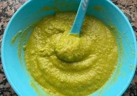 Puré de salmón, guisantes, zanahoria y calabacín