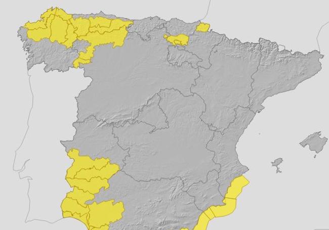 Mapa de avisos de la Agencia Estatal de Meteorlogía para este miércoles.