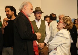 Lluis Homar, Álex O'Dogherty e Isabel Ordaz, esta mañana, en Mérida.