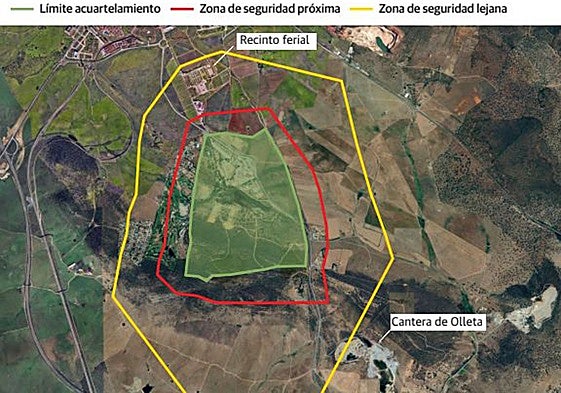Gráfico donde se visualizan las franjas de seguridad alrededor de las 214 hectáreas que ocupa el Cefot.