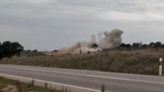 Voladura en las obras de la autovía Cáceres-Badajoz.