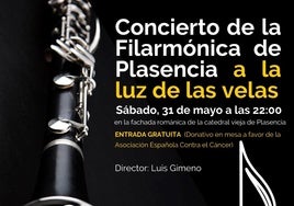 Cartel anunciador del concierto de la Filarmónica de Plasencia a la luz de las velas.