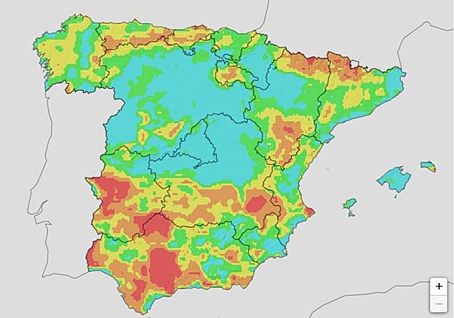 Mapa de riesgo de incendios para el próximo viernes.
