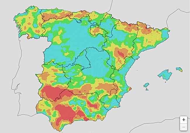 Mapa de previsión de riesgo de incendios del jueves.