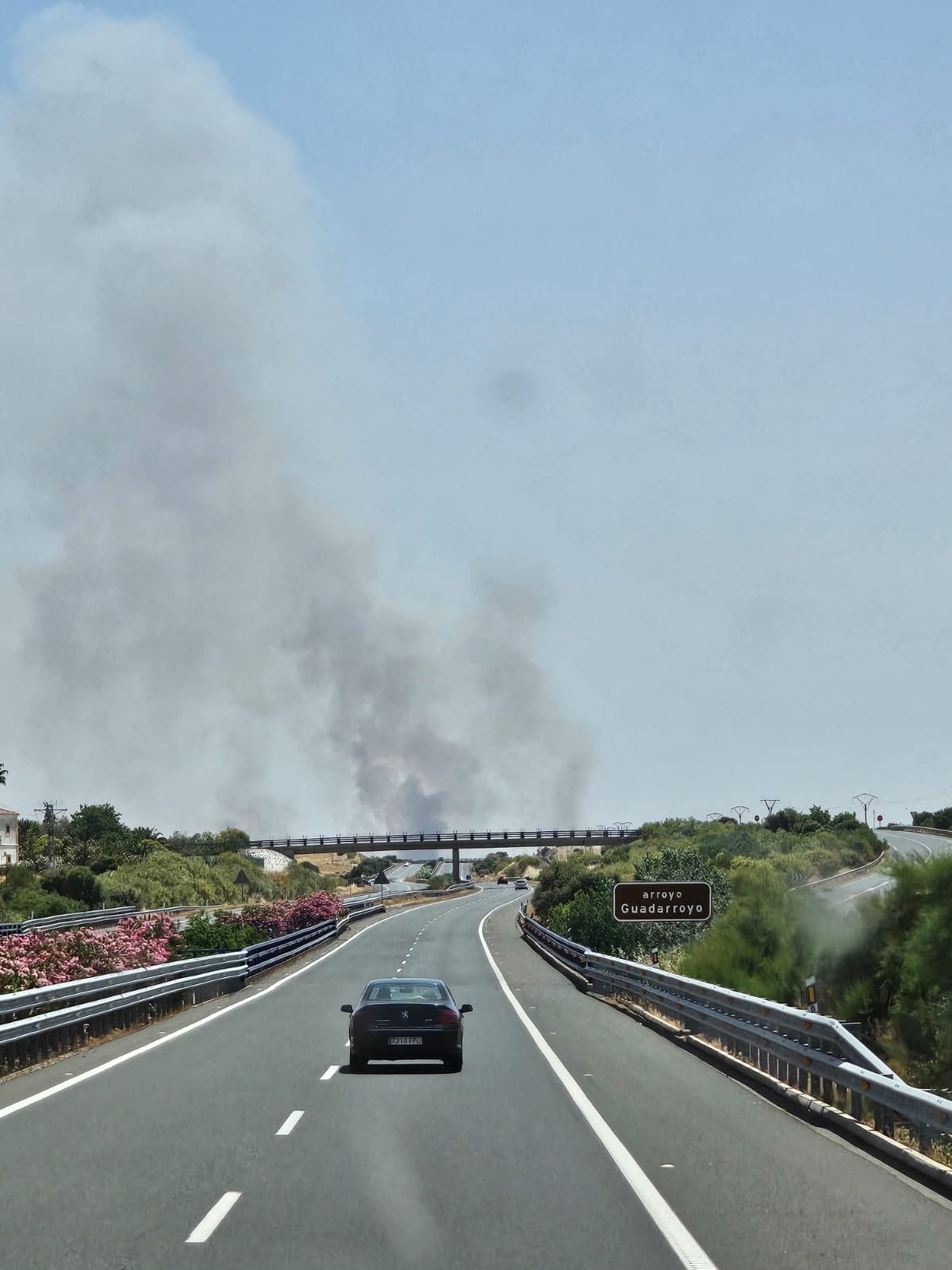 La columna de humo producida por el incendio es visible a kilómetros de distancia.