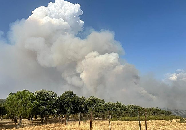 Incendio en Talarrubias, que comenzó este viernes.