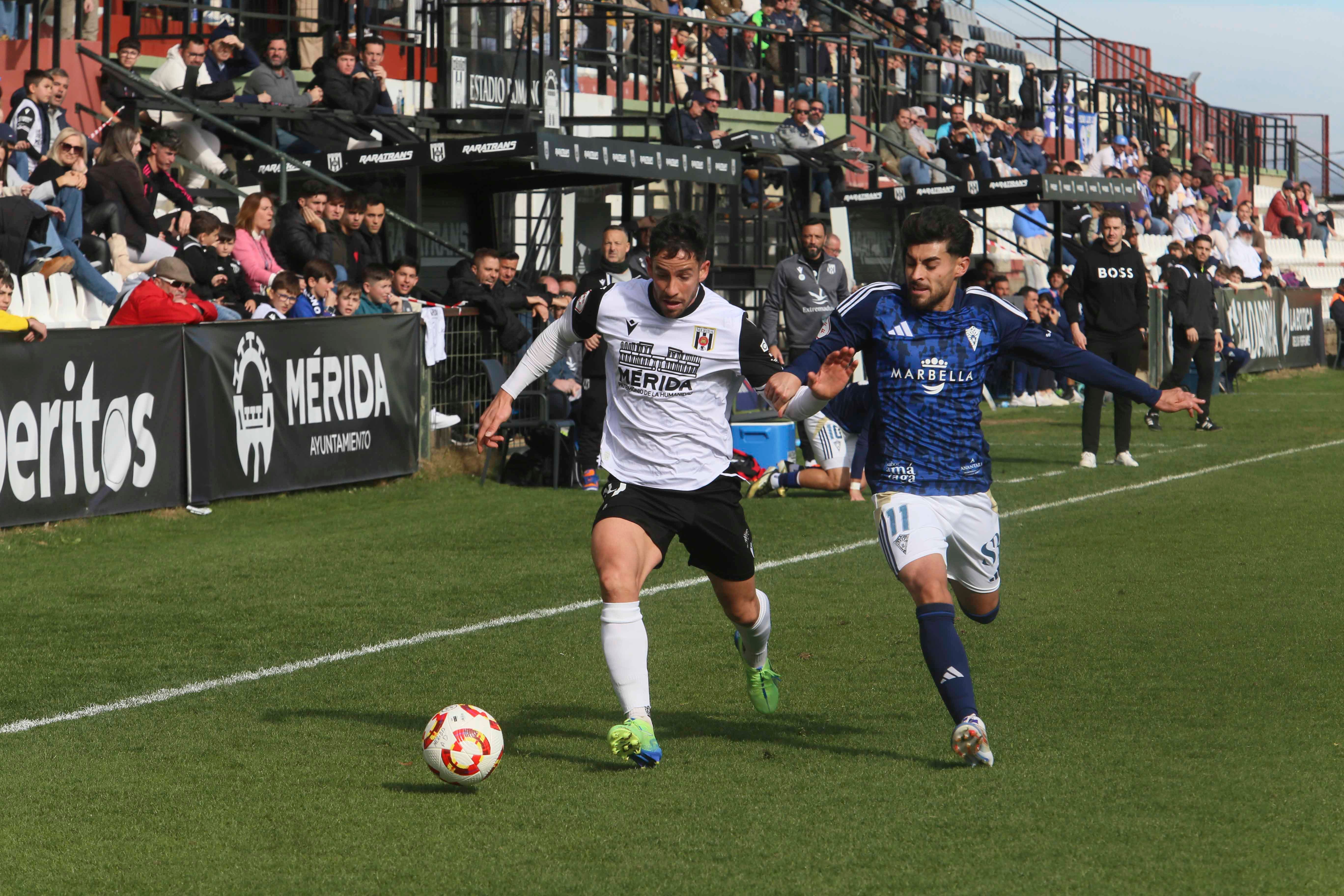 Felipe Alfonso recorriendo la banda del Romano ante el Marbella esta temporada