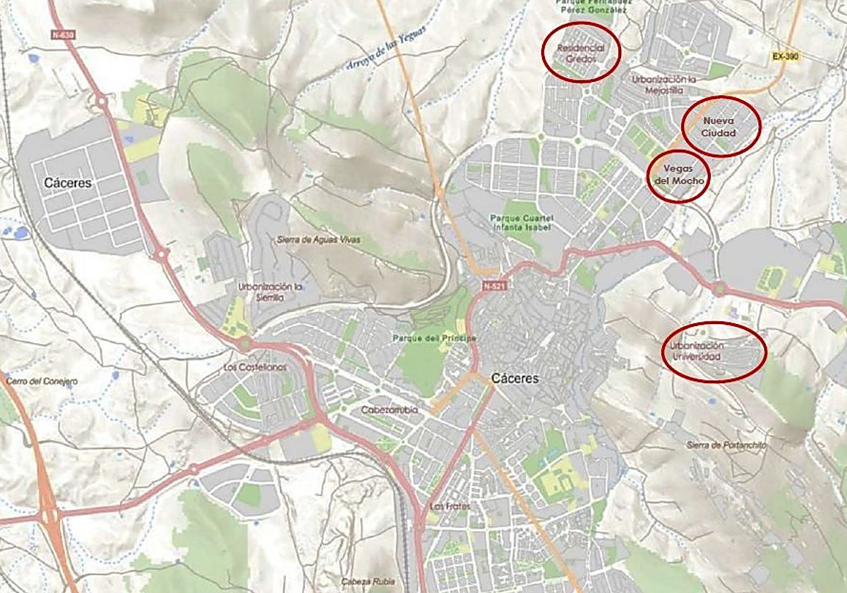 Ubicación de las cuatro nuevas promociones de vivienda pública.