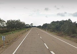 Tramo de la N-630 próximo a Aljucén, en la provincia de Badajoz.