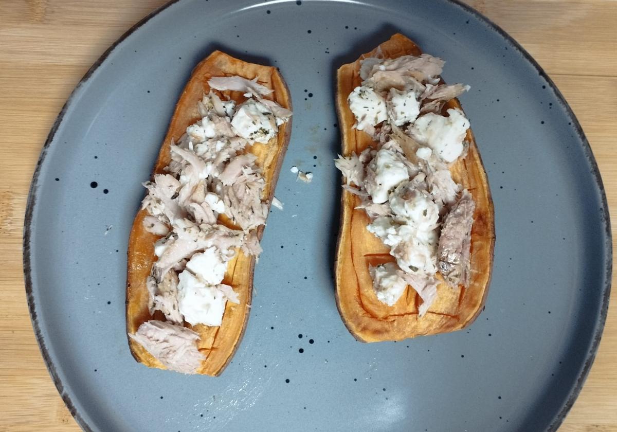 Boniato al horno con melva y queso feta