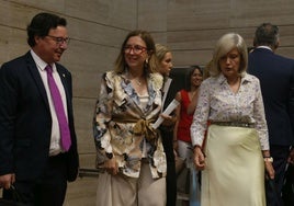 La consejera de Agricultura, Mercedes Morán (en el centro), a su llegada al pleno.