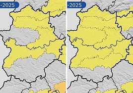 Avisos activos por altas temperaturas de la Aemet para este sábado (izquierda) y domingo (derecha)