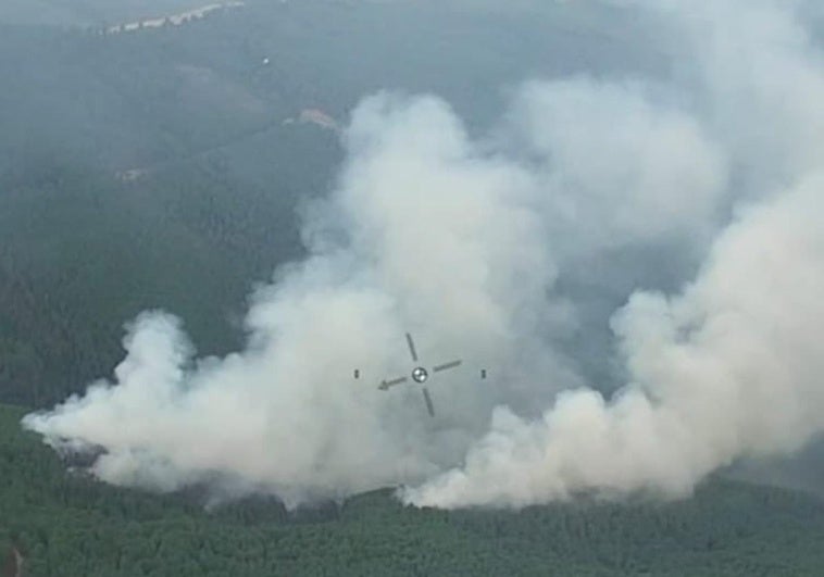 Los bomberos del Infoex y del Ministerio luchan contra un incendio forestal en las Hurdes