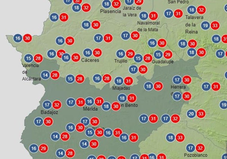 Llega un descenso térmico a Extremadura de hasta ocho grados