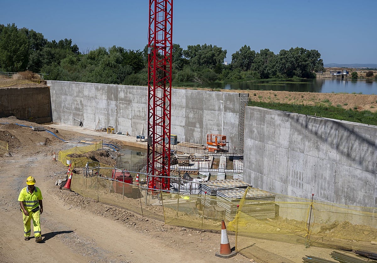 Obras en el azud de la Granadilla esta semana.