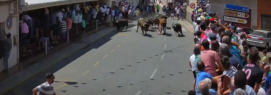Así ha sido momento en el que los 'Patas blancas' de Victorino Martín han arrollado a un corredor