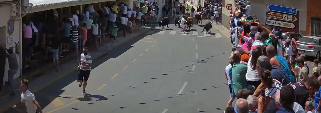 Así ha sido momento en el que los 'Patas blancas' de Victorino Martín han arrollado a un corredor