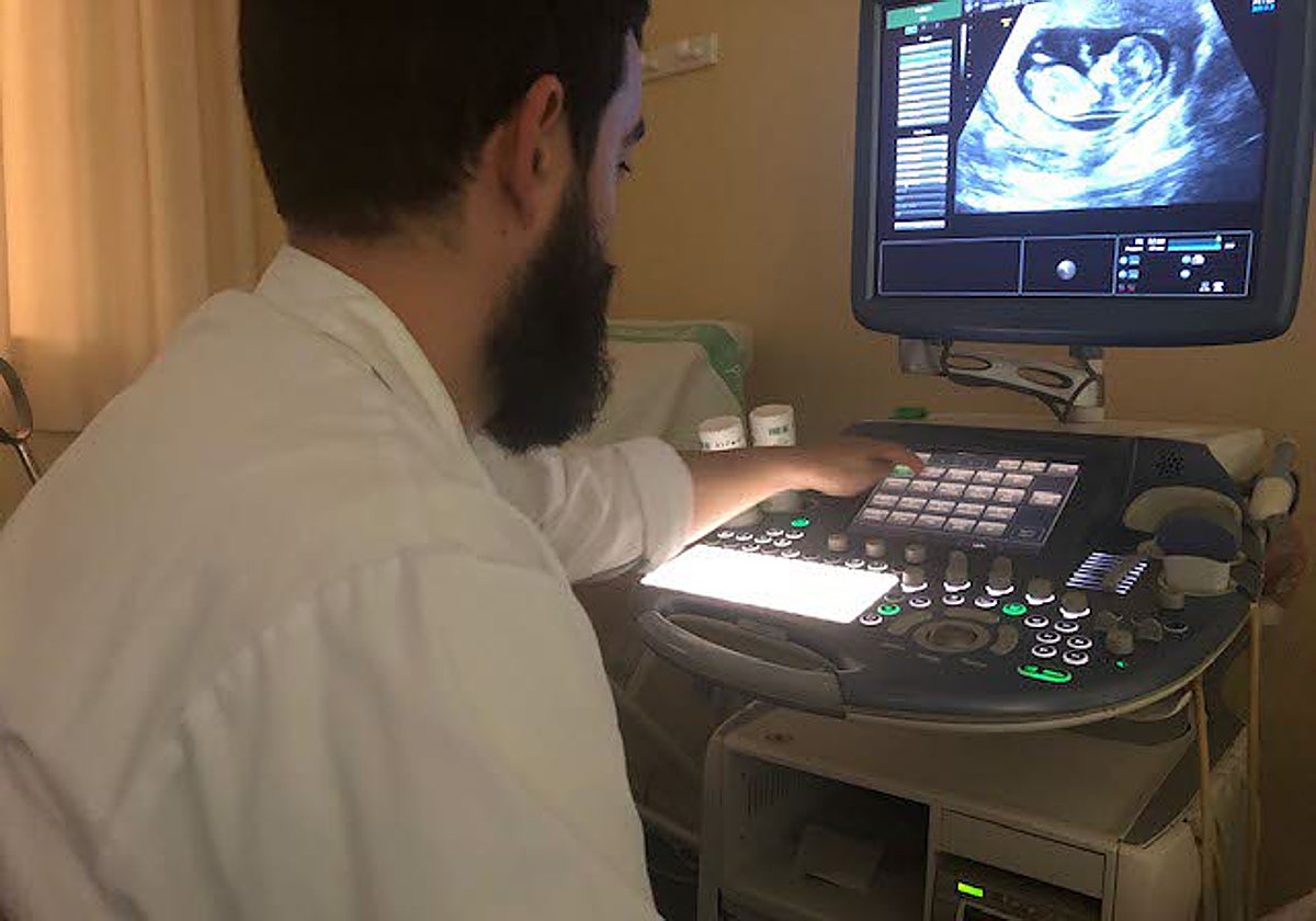 Un ginecólogo analiza una ecografía en una imagen de archivo.