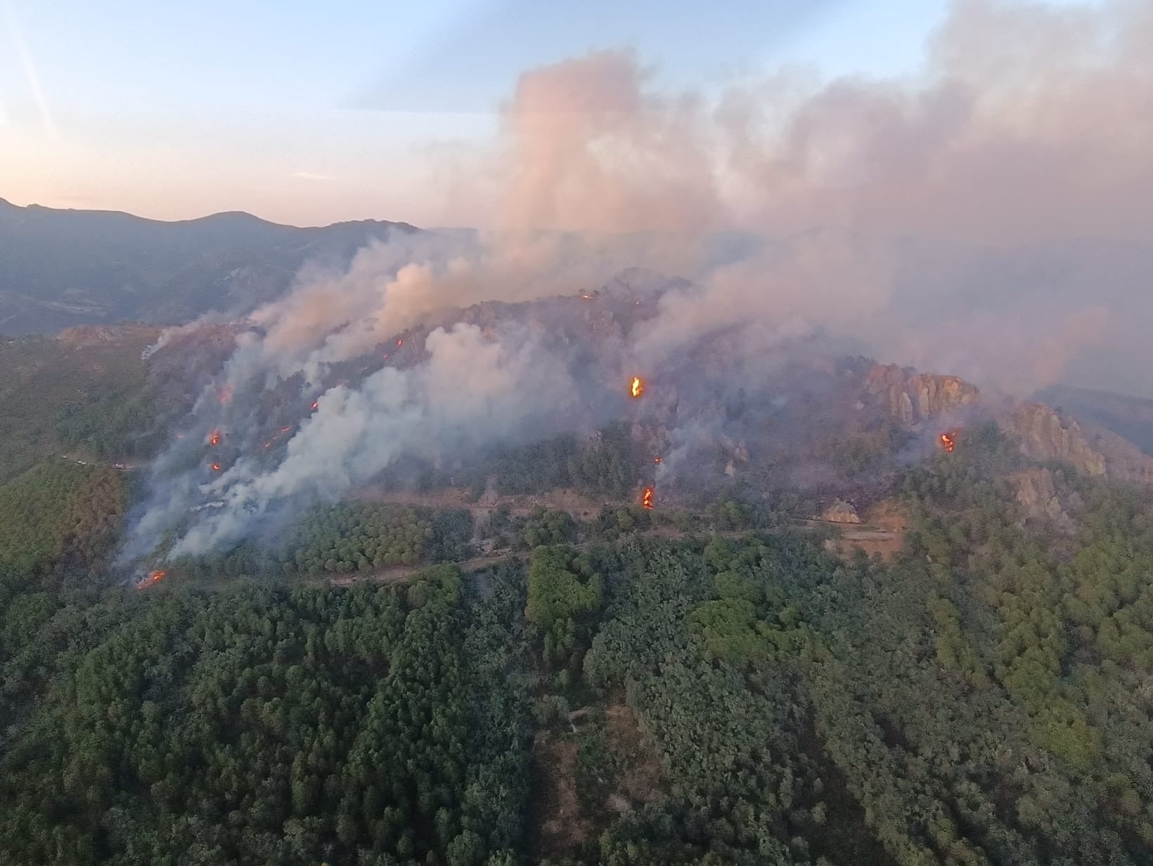 Efectivos de la ATBRIF actuando en el incendio de Cañamero durante este viernes