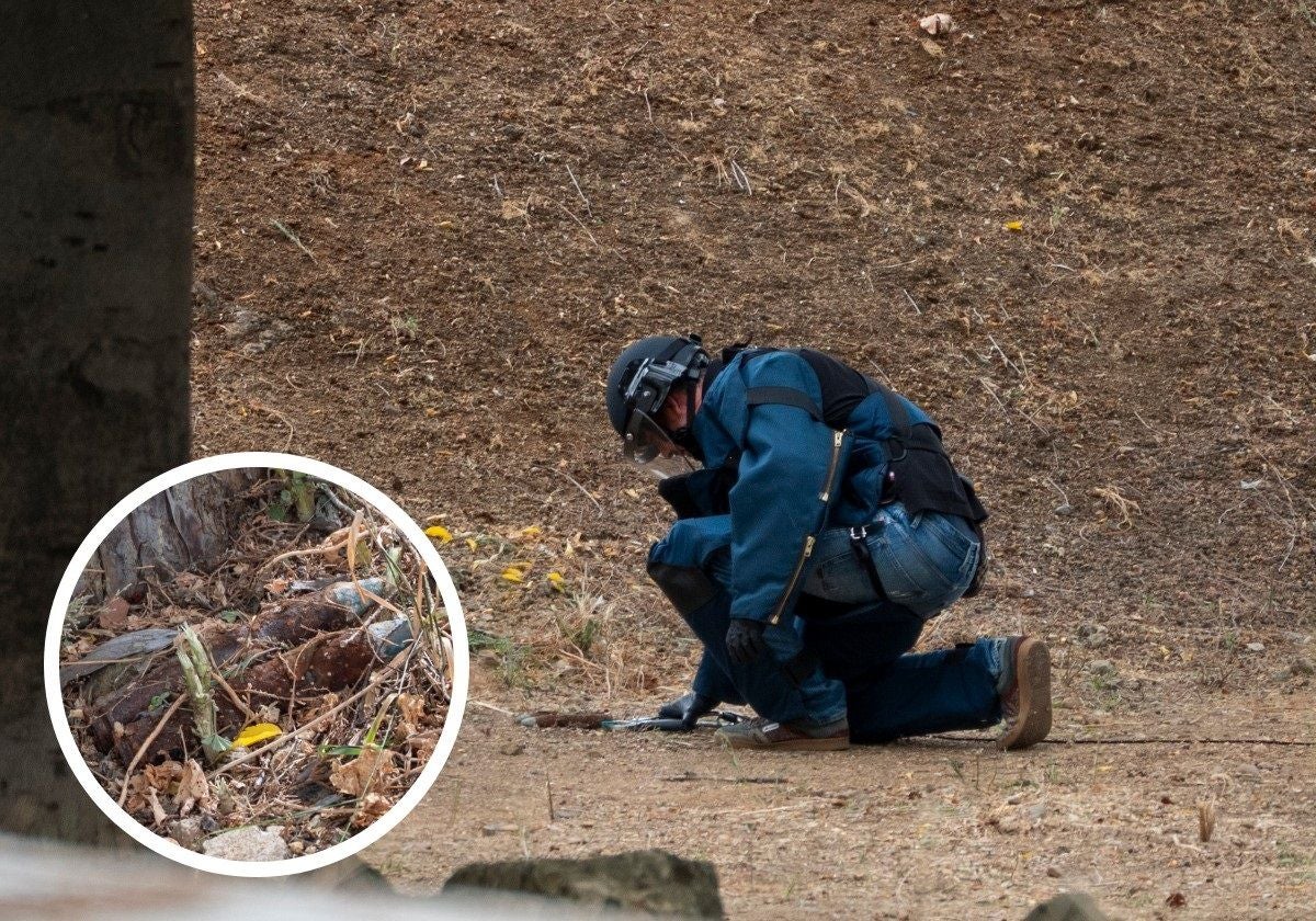 La Policía Nacional retira dos proyectiles de artillería de un jardín del Cerro de Reyes