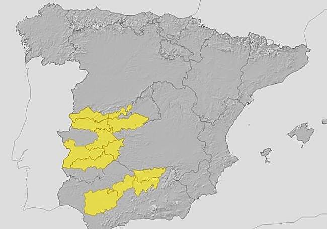 Mapa de avisos de la Agencia Estatal de Meteorología para este domingo.