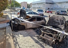 Coches quemados en Badajoz esta noche.