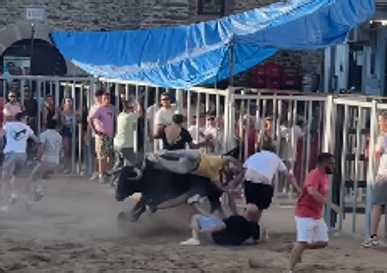 Gran susto en el segundo encierro del toro de José Luis Bertol este domingo en Portaje