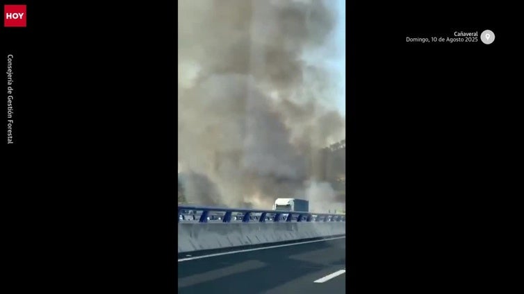 Un coche sale ardiendo en la A-66 y origina un incendio forestal a la altura de Cañaveral