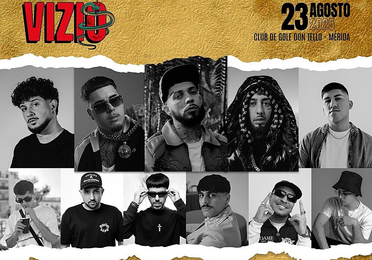 Cartel con los artistas que van a venir a Mérida el próximo sábado dentro de Vizio Festival.