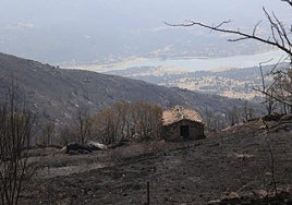 Edificación en mitad del monte, en la carretea que va de El Torno a Cabezabellosa, afectada por el fuego de estos días.