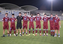 Los canteranos del Badajoz que participaron en el partido frente al Puebla el miércoles.