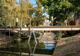 Trabajos en uno de los puentes de La Isla del Guadiana.