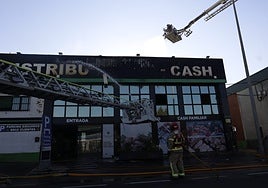 Labores de extinción de los bomberos en la nave de Provecaex.