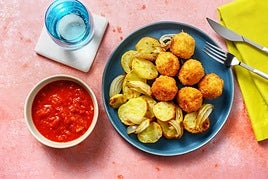 Receta de molitas de merluza y queso con veruras asadas