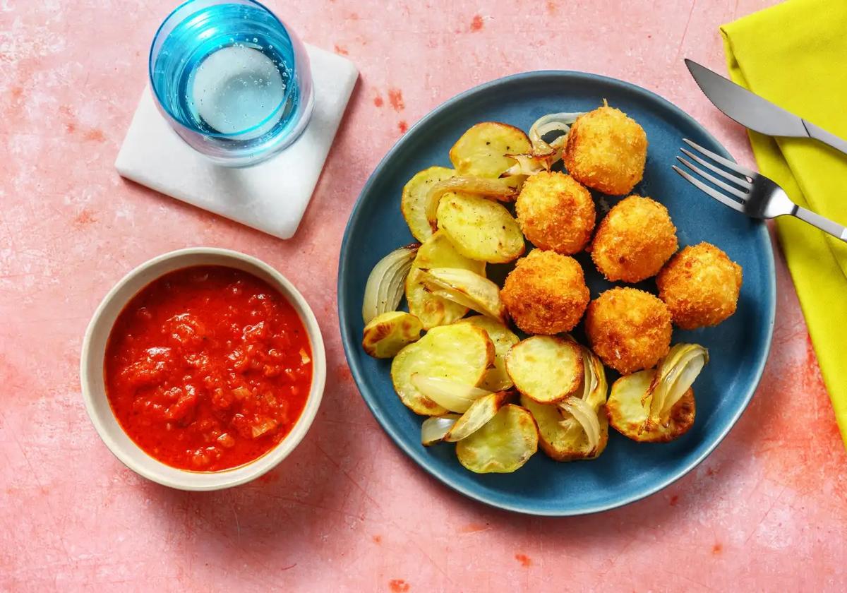 Receta de molitas de merluza y queso con veruras asadas
