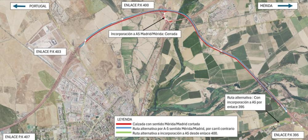 Rutas alternativas a incorporación a A-5 desde el enlace 400.