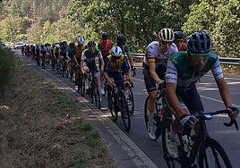 Los corredores del Pebetero en el pelotón durante la reciente Vuelta a Salamanca.
